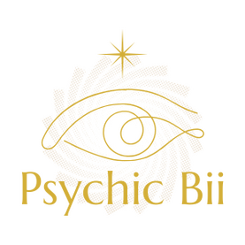 Psychic Bii logo with open eye on spiral background and 8-point star