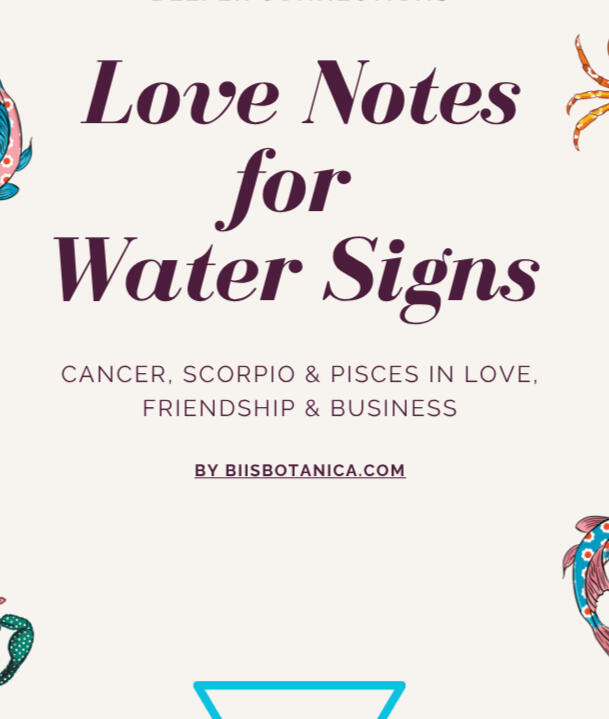 Water sign lovers cancer, pisces, astrological symbols in compatibility contemplation